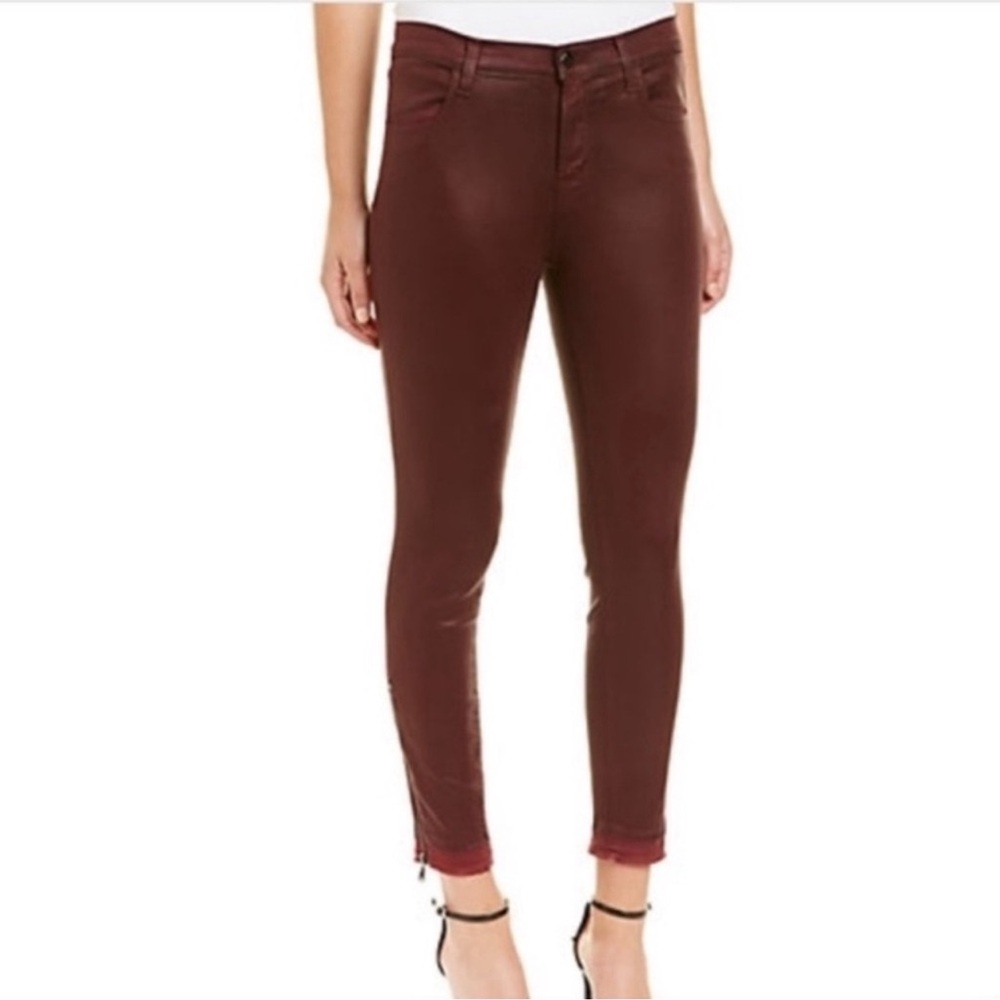J Brand Alana Coated Coated Claret Skinny Jeans